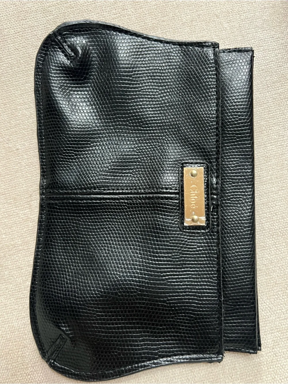 Chloe Black Flat Leather Flap Clutch Pouch